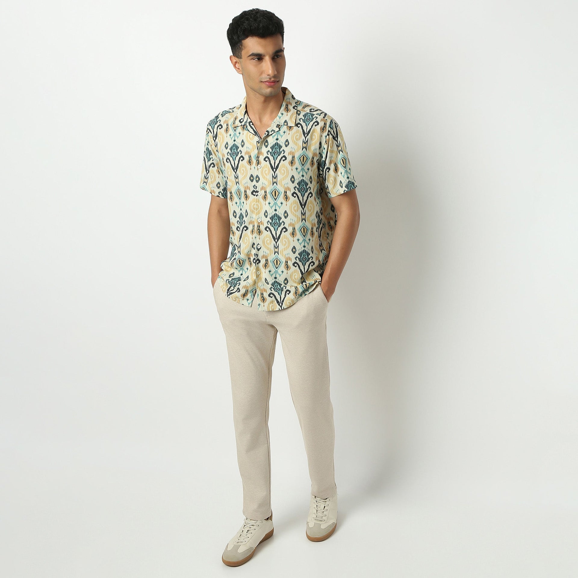 Camp Collar Half Sleeve Short Length Relaxed Fit Cuban Printed Shirt