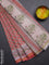 Chanderi bagru saree peach pink and off white with allover floral butta prints and small zari woven border
