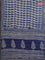 Chanderi bagru saree beige and blue with allover dabu prints and small zari woven border