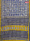 Chanderi bagru saree blue and yellow with allover paisley prints and small zari woven border