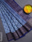 Chanderi silk cotton saree blue with allover prints and banarasi style border