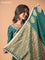 Banarasi crepe saree green with stripes pattern and mirror work & banarasi style border