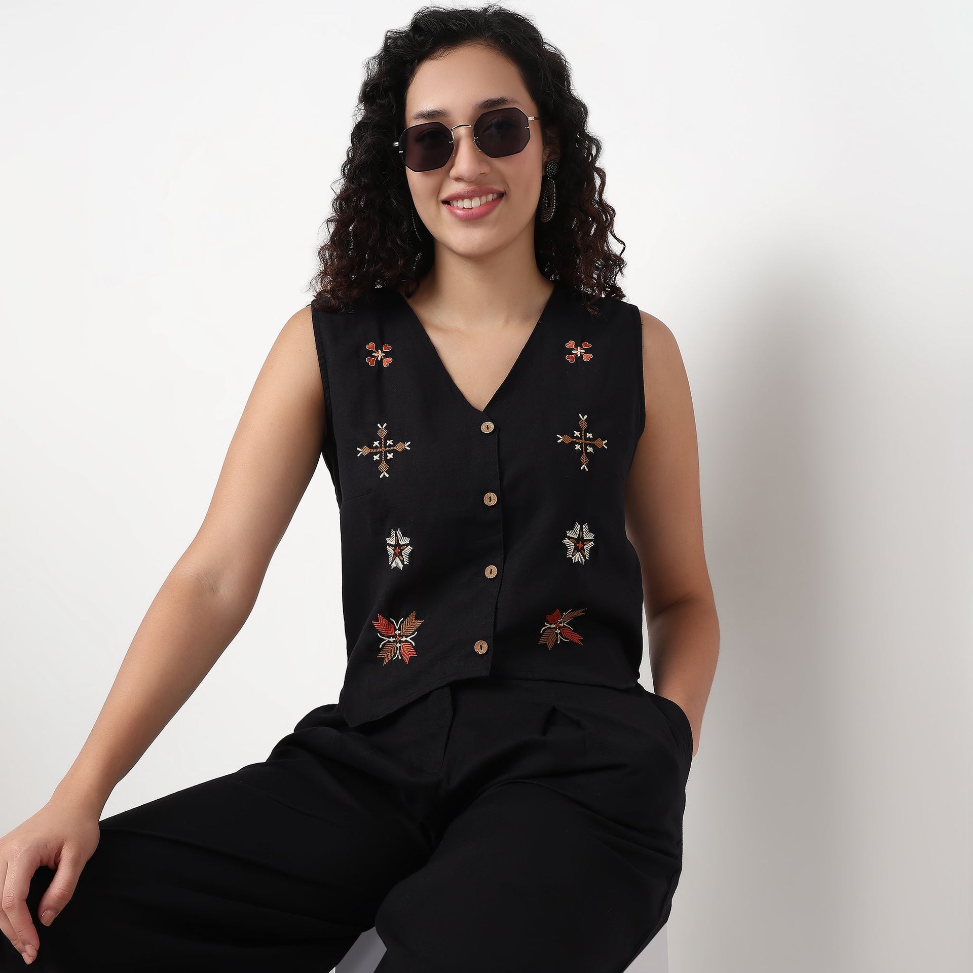 Embroidered V-Neck Vest Top