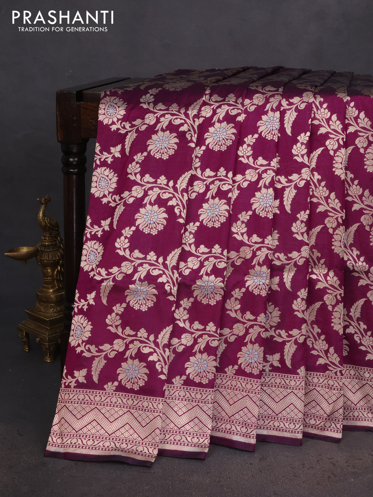 Banarasi uppada silk saree dark magenta pink with allover zari woven brocade weaves and zari woven border