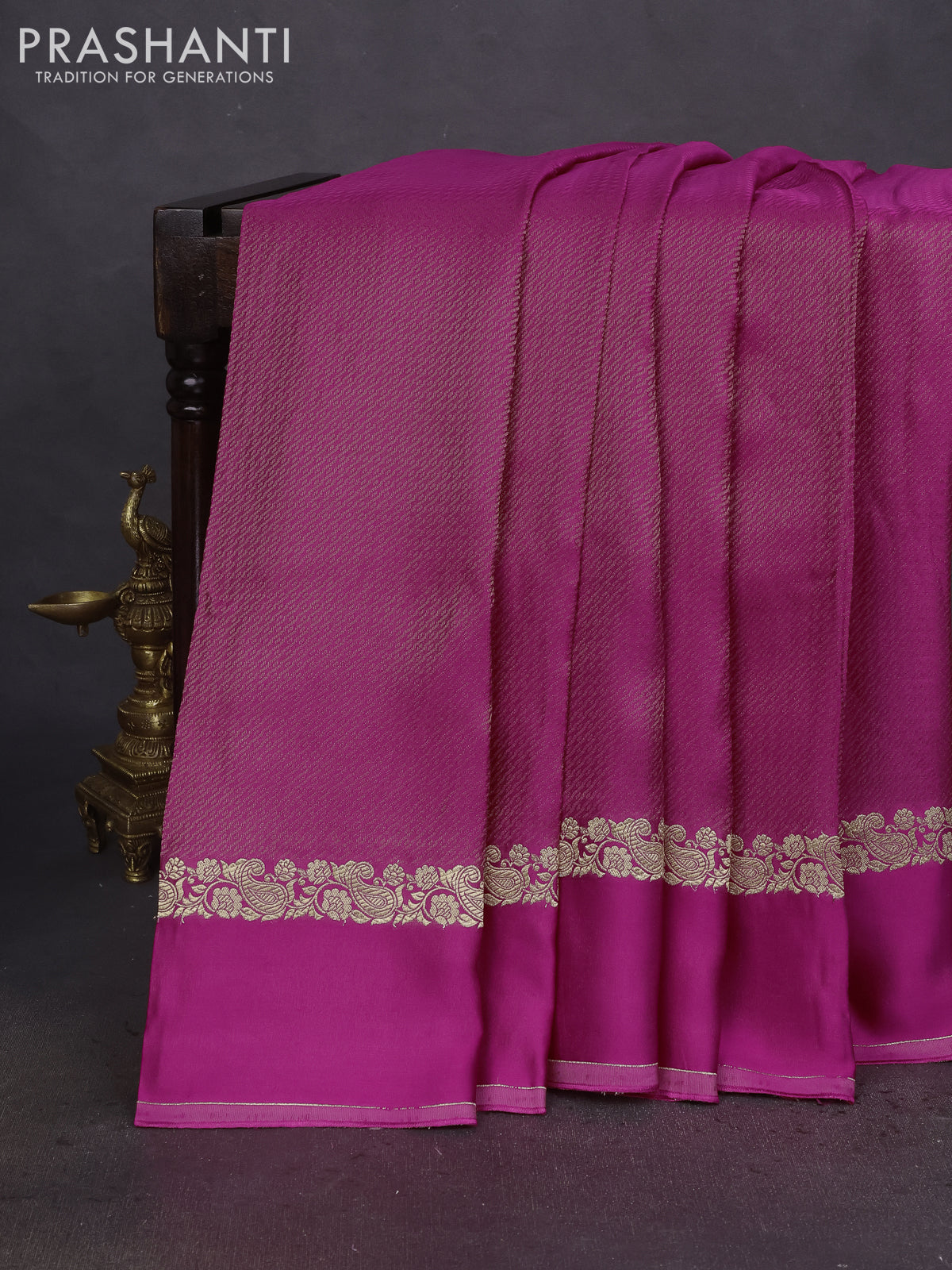 Banarasi mushru silk saree pink with allover zari weaves and zari woven border