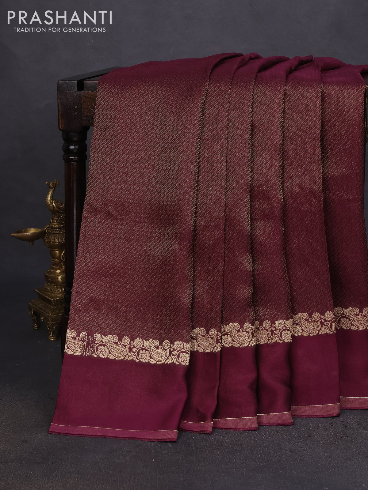 Banarasi mushru silk saree wine shade with allover zari weaves and zari woven border
