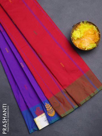 Arani semi silk saree purple and red with thread woven buttas and thread woven butta border