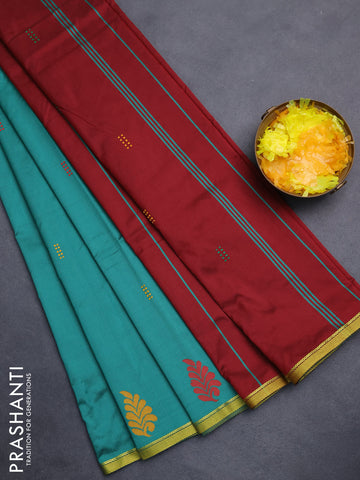 Arani semi silk saree teal green and maroon with thread woven buttas and piping border