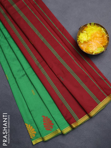 Arani semi silk saree green and maroon with thread woven buttas and piping border