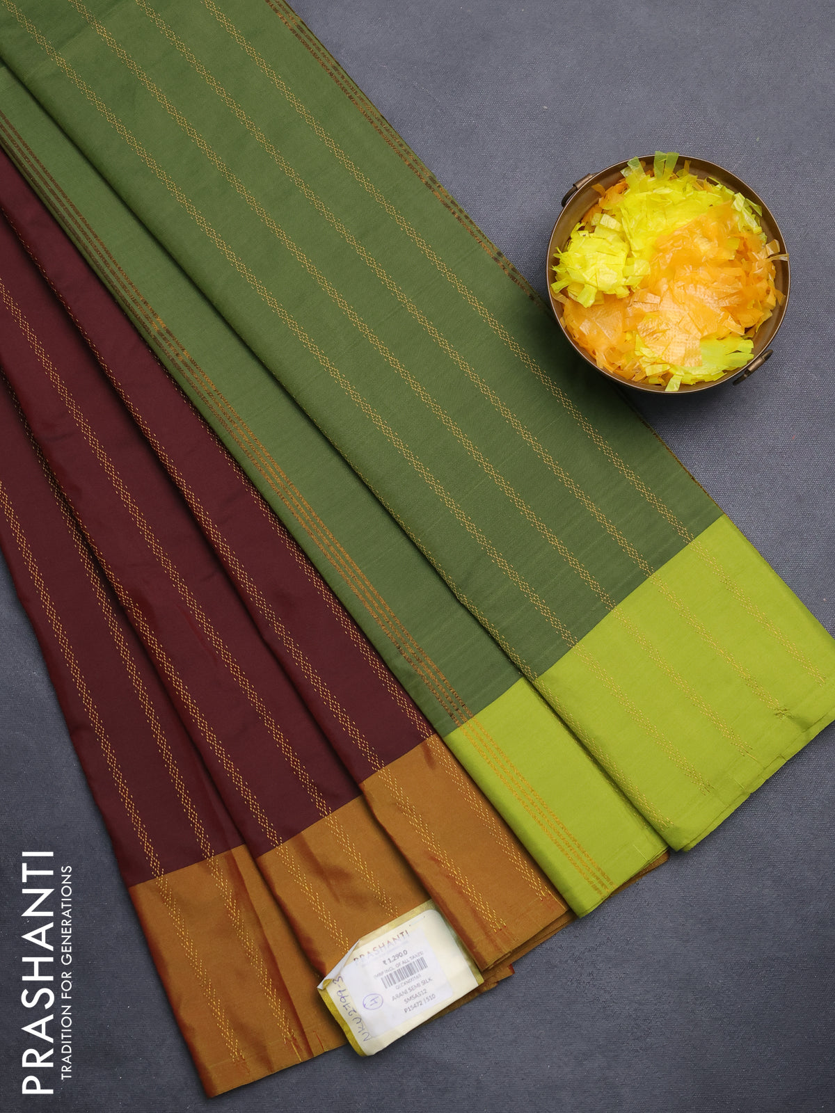 Arani semi silk saree deep maroon and light green with allover zari weaves and zari woven border
