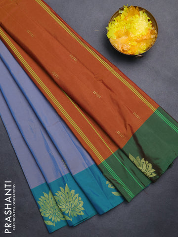Arani semi silk saree dual shade of blue and dual shade of green with zari woven buttas and zari woven butta border