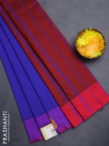 Arani semi silk saree blue and maroon with thread woven buttas and thread woven butta border