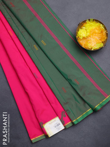 Arani semi silk saree pink and dual shade of green with thread woven buttas and thread woven butta border