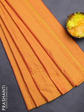 Arani semi silk saree mango yellow with allover silver zari weaves in borderless style