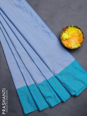 Arani semi silk saree pastel blue and teal blue with allover silver & copper zari weaves and zari woven border