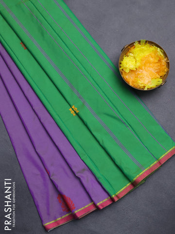 Arani semi silk saree dual shade of greenish violet and green with thread woven buttas and thread woven butta border