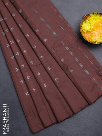 Arani semi silk saree brown with silver zari woven buttas in borderless style