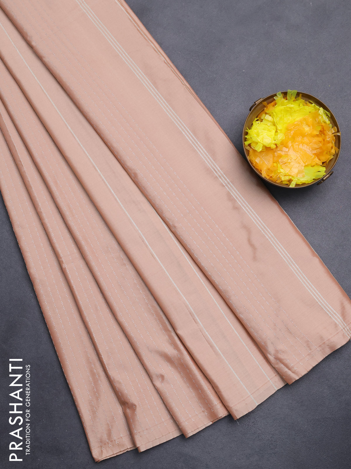 Arani semi silk saree sandal with allover silver zari weaves in borderless style