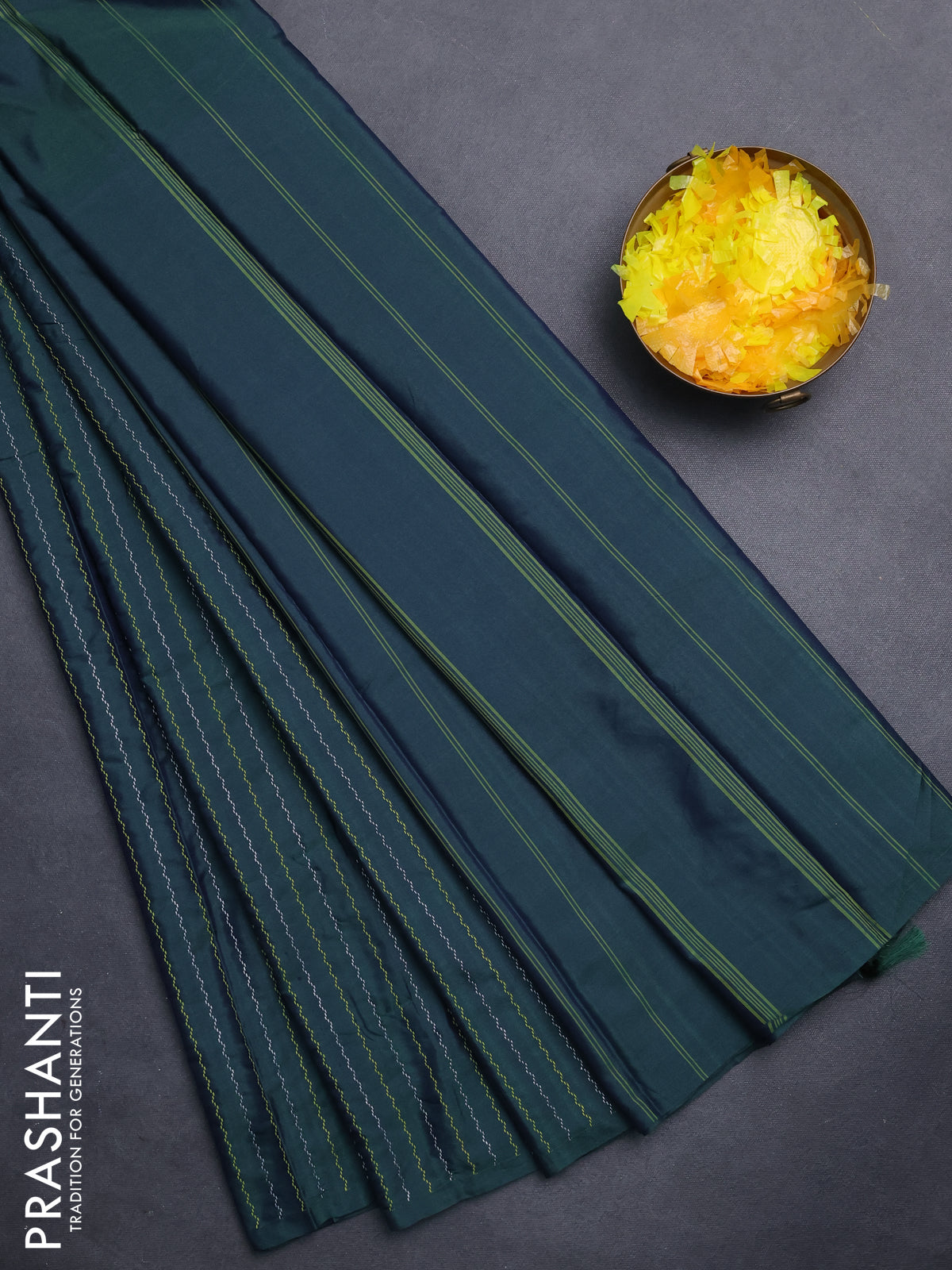 Arani semi silk saree dark green with allover thread & zari weaves in borderless style