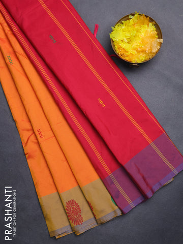 Arani semi silk saree orange and dual shade of maroon with thread woven buttas and thread woven butta border