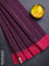Arani semi silk saree wine shade and pink with allover copper zari checked pattern and copper zari woven simple border