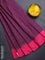 Arani semi silk saree wine shade and pink with allover copper zari checked pattern and copper zari woven simple border