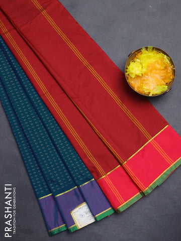 Arani semi silk saree cs blue and reddish pink with allover thread weaves and rettapet zari woven border`