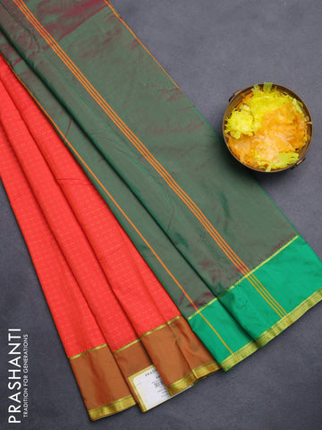 Arani semi silk saree orange and dual shade of green with allover thread weaves and rettapet zari woven border`