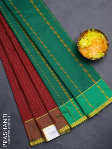 Arani semi silk saree maroon and dark green with allover thread weaves and rettapet zari woven border`