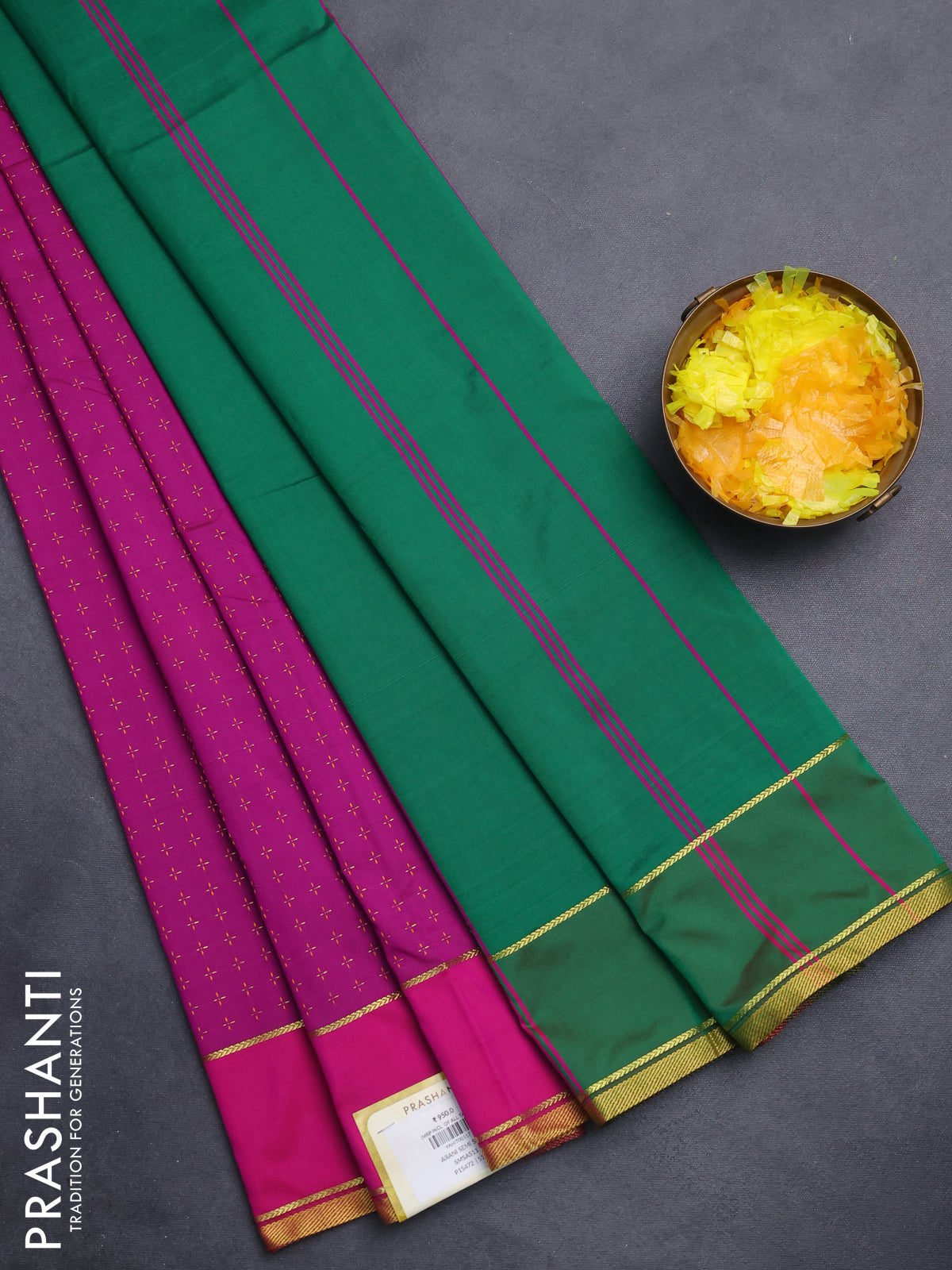 Arani semi silk saree purple and green with allover thread weaves and rettapet zari woven border`