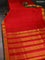 10 Yards silk saree red and green with plain body and zari woven border