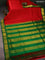 10 Yards silk saree reddish pink and green with plain body and temple design zari woven border