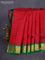 10 Yards silk saree maroon and green with plain body and temple design zari woven border