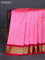 10 Yards silk saree candy pink and maroon with plain body and zari woven border