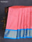 10 Yards silk saree peach pink and cs blue with plain body and zari woven border