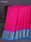 10 Yards silk saree pink and cs blue with plain body and zari woven border