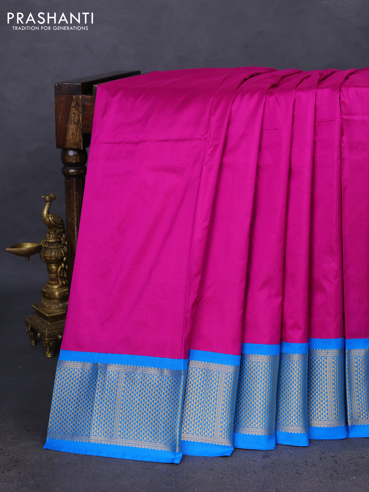 10 Yards silk saree purple and cs blue with plain body and zari woven border