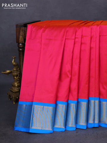 10 Yards silk saree pink and cs blue with plain body and zari woven border