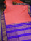 10 Yards silk saree peach pink and blue with plain body and zari woven border