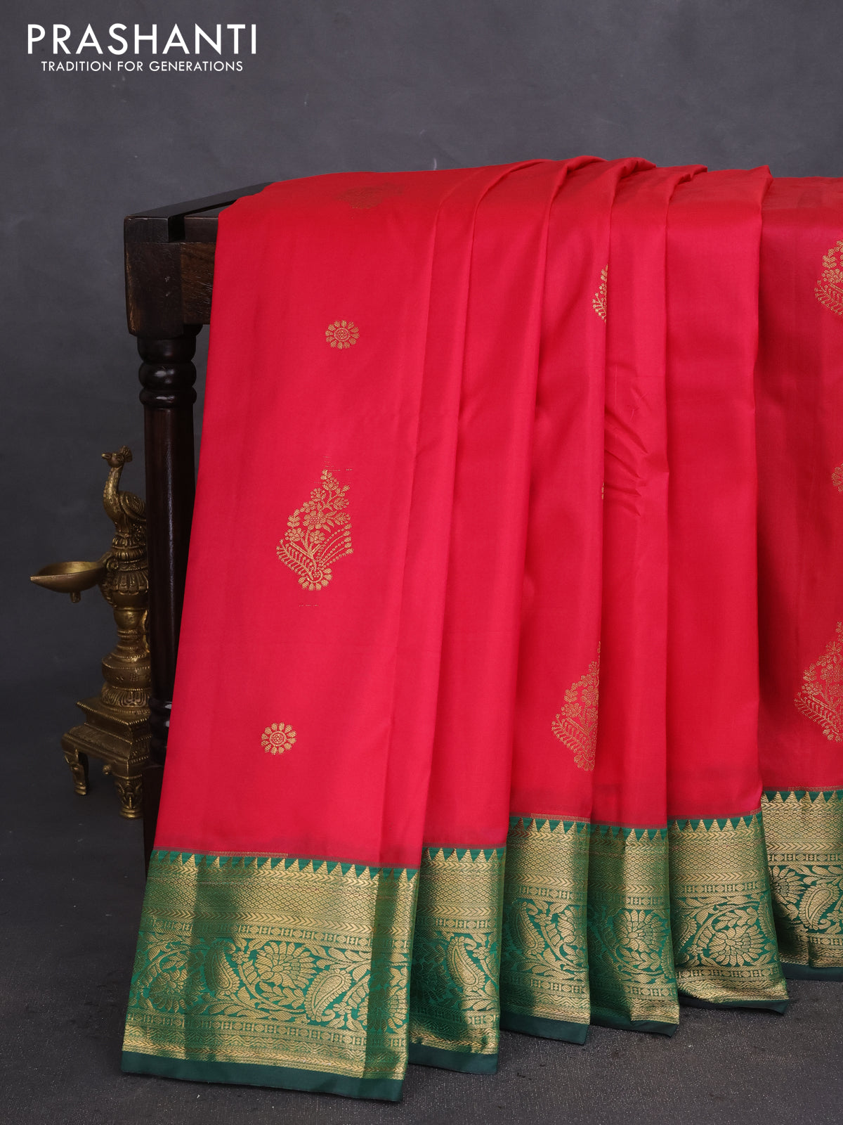 Bangalori silk saree pink and green with zari woven buttas and zari woven border