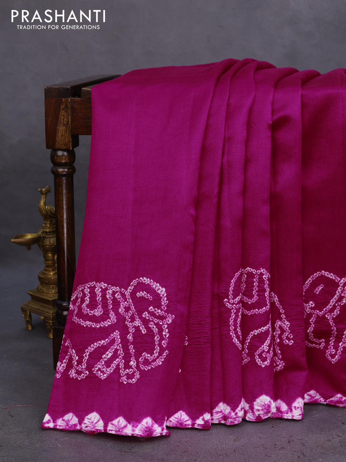 Chiniya silk saree pink with allover bandhani prints
