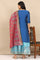 Blue Zari Embroidered Straight Kurta and Printed Skirt and Dupatta Set