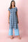 Blue Yarn Dyed Cotton Blend Straight Kurta and Palazzo Set