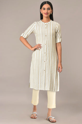 Beige Viscose Rayon Straight Kurta and Trouser Set