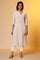 Beige Solid Printed Cotton Flax Straight Kurta with Trouser Set