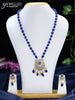 Beaded blue necklace with sapphire & cz stones and pearl & beads hangings in victorian finish