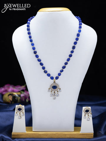 Beaded blue necklace with sapphire & cz stones and hangings in victorian finish