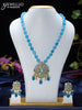 Beaded ice blue necklace peacock design with mint green & cz stones and beads hangings in victorian finish