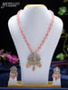 Beaded light pink necklace peacock design with baby pink & cz stones and beads hangings in victorian finish