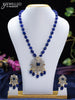 Beaded light blue necklace peacock design with sapphire & cz stones and beads hangings in victorian finish